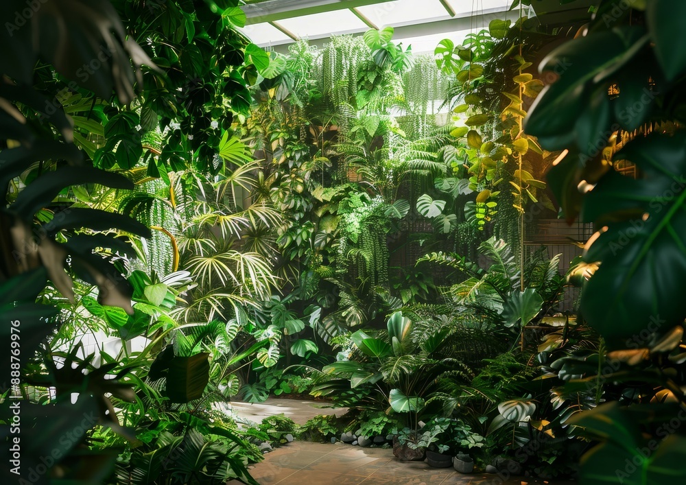 Lush Indoor Garden with Variety of Plants Lush Indoor Garden with Variety of Plants