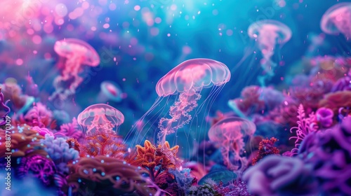 A Vibrant Underwater Scene with Jellyfish