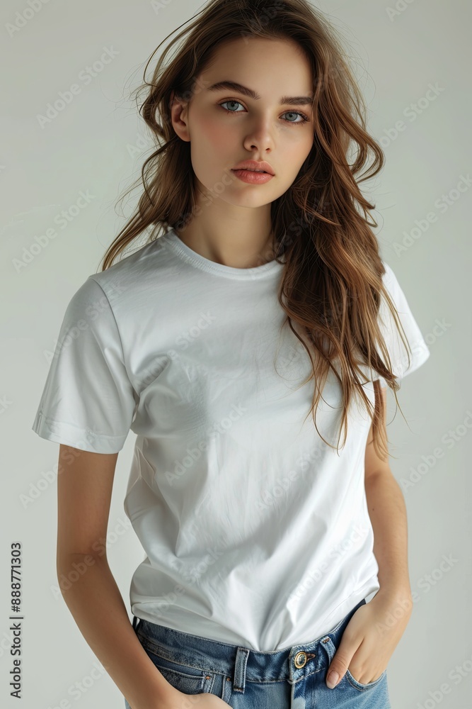White tshirt mockup on woman model created with Generative AI White tshirt mockup on woman model created with Generative AI