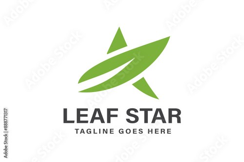 Leaf Star Logo Design Sleek and Modern Green Leaf Integrated with Star Shape Perfect for Eco-Friendly and Nature-Inspired Brands