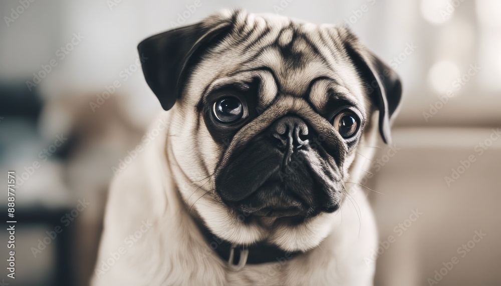 Pug close up on white background