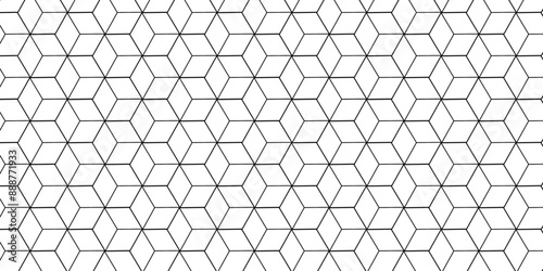 Vector hexagonal illustration seamless grid metal wallpaper wire design. geometric gradient black and white square honeycomb diamond surface background.