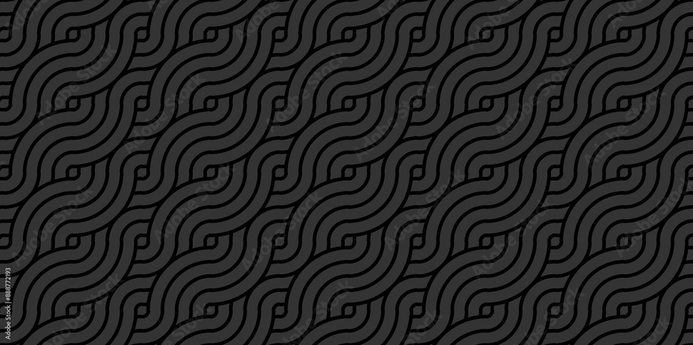 Vector overlapping ocean spiral pattern and abstract circle wave lines. black seamless geomatics diamond create retro square line backdrop pattern background. Vector overlapping ocean spiral pattern and abstract circle wave lines. black seamless geomatics diamond create retro square line backdrop pattern background.
