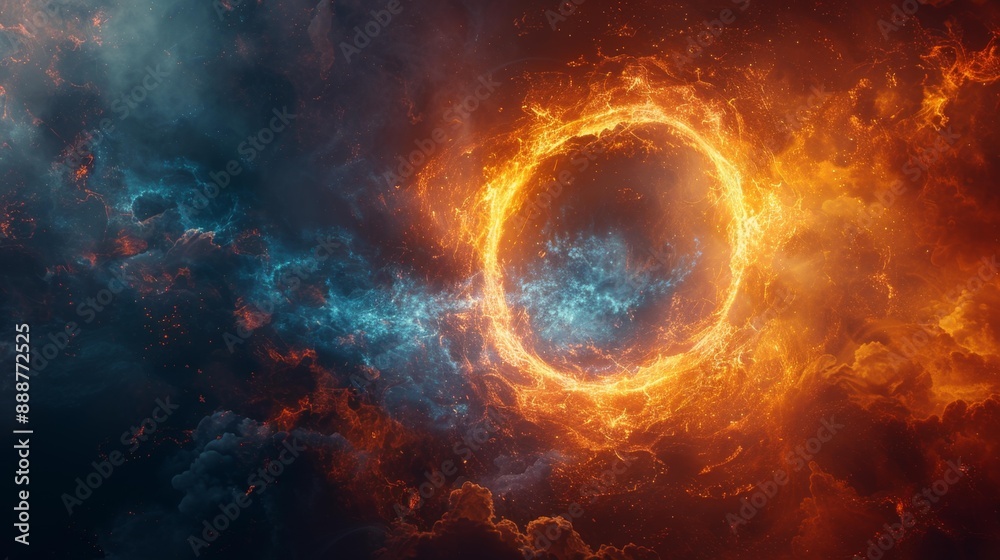 Fototapeta premium Fiery cosmic ring in outer space - generative ai