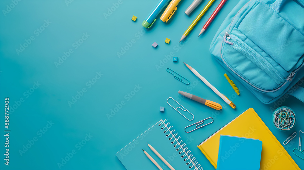 Colorful background with school supplies. Top view. Colorful background with school supplies. Top view.