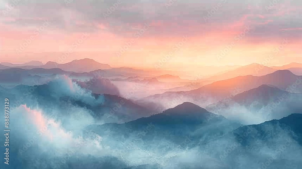 Fototapeta premium Misty mountain sunrise - generative ai