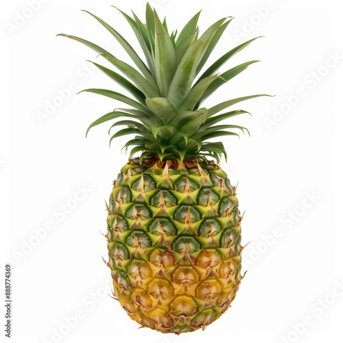 Ripe Pineapple with Lush Green Leaves Isolated on white background