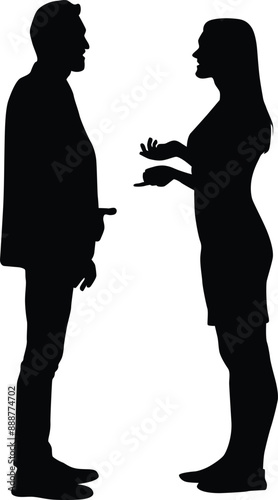 Two people talking full body silhouette illustration