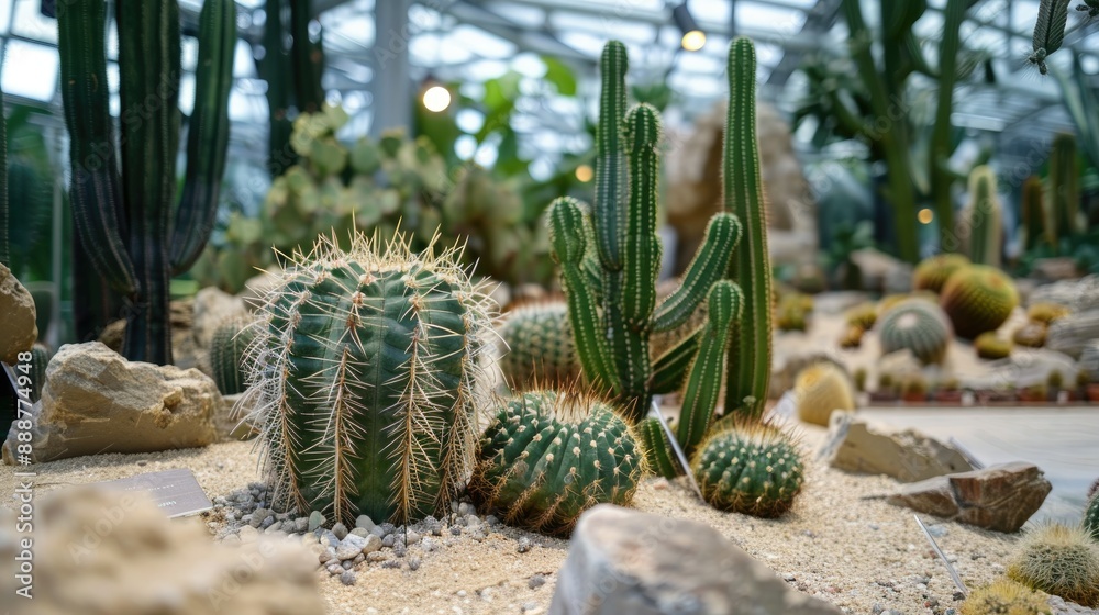 Cactus garden with various species in sand Cactus garden with various species in sand