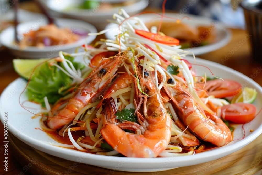 Thai dish Spicy seafood papaya salad Thai dish Spicy seafood papaya salad