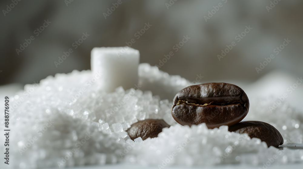 A coffee bean sits on top of a stack of sugar cubes A coffee bean sits on top of a stack of sugar cubes