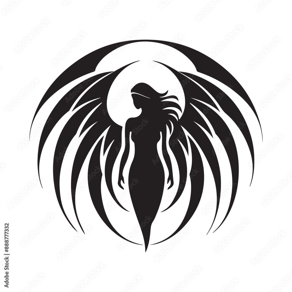 Silhouette of Beauty Woman Angel Logo Stock Vector isolated on white background Silhouette of Beauty Woman Angel Logo Stock Vector isolated on white background