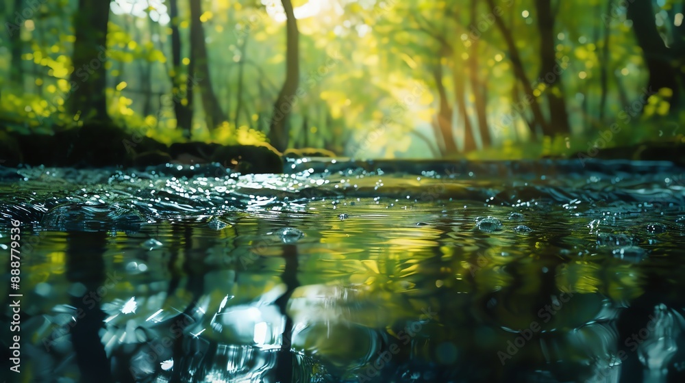forest stream flowing close up, focus on, copy space lush green scenery Double exposure silhouette with trees forest stream flowing close up, focus on, copy space lush green scenery Double exposure silhouette with trees