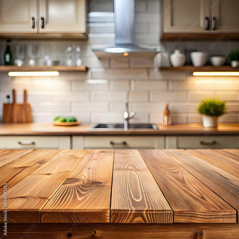 Kitchen counter top made of wood with window behind it and various kitchen appliances and utensils Kitchen counter top made of wood with window behind it and various kitchen appliances and utensils