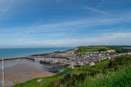 view of town of Port-en-Bessin, a commune in the Calvados department in the Basse-Normandie , France.