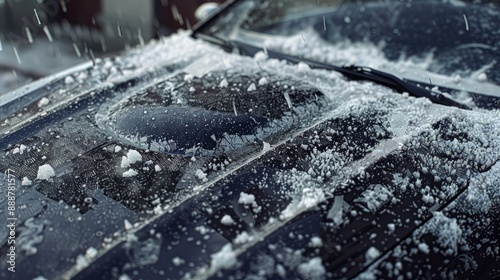 hail car hood damaged by hailstorm hailstone dented car bonnet