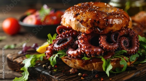 fresh and crispy octopus burger a delicacy of southern Italian Mediterranean cuisine photo