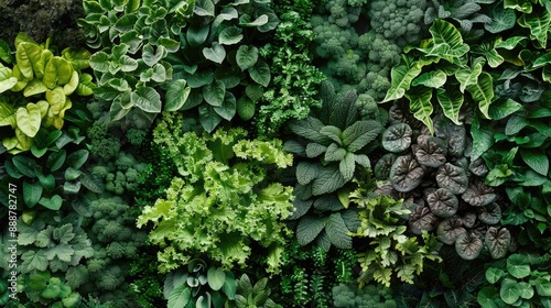 Vertical Garden Of Green Vegetable Wall stock photo