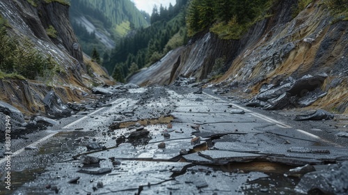 Destroyed by a landslide road photo
