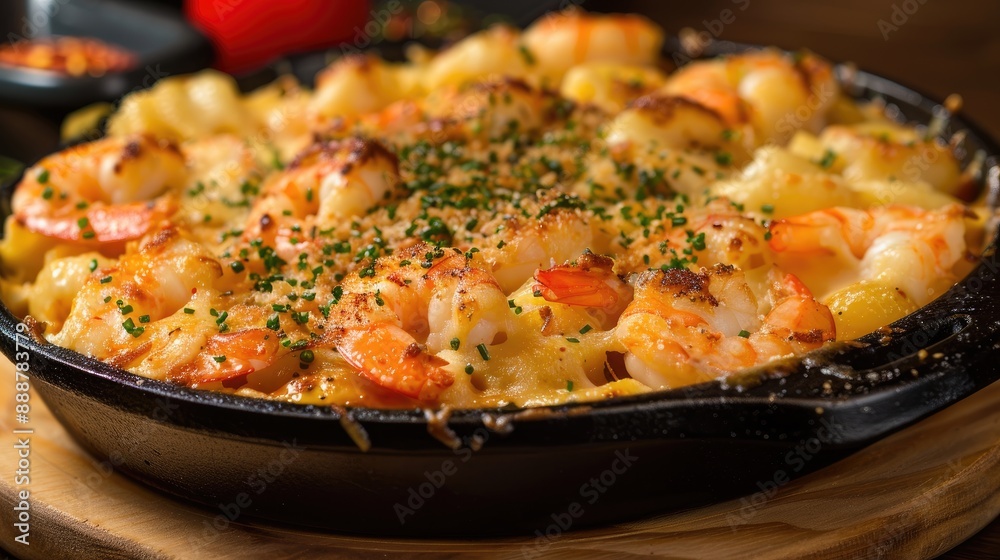 Shrimp and potato macaroni gratin