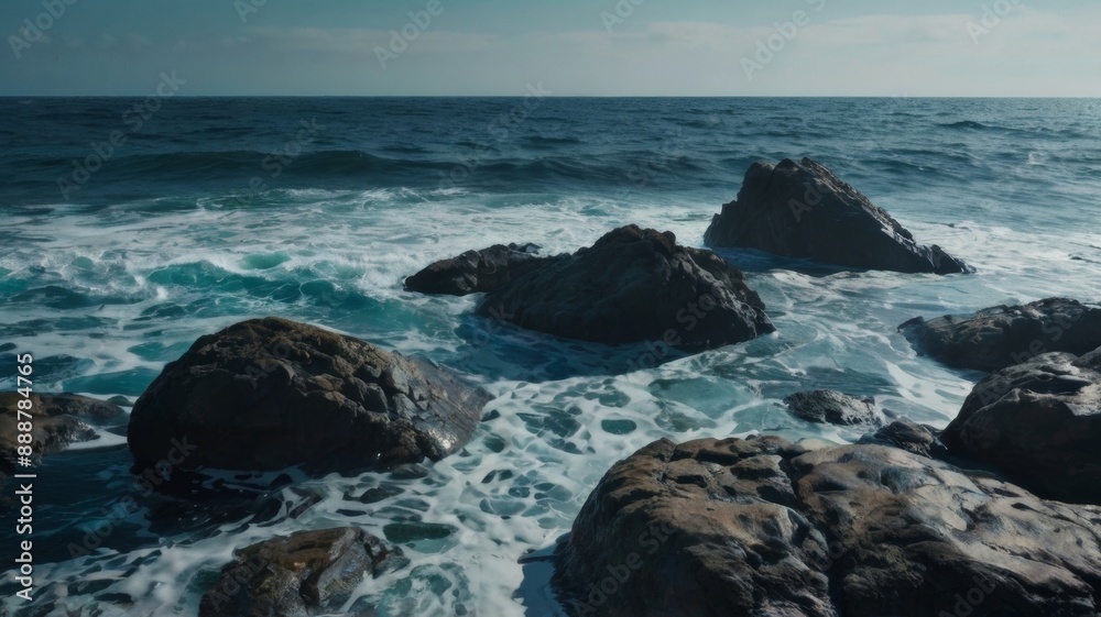 Abstract ocean with rocks for gaming background Abstract ocean with rocks for gaming background