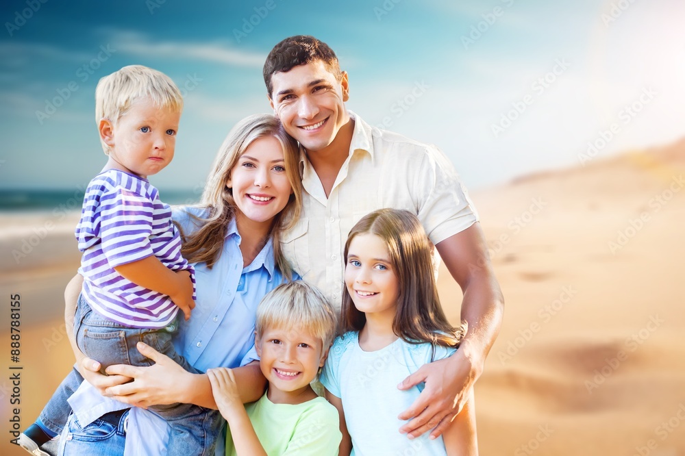 Happy young family at sea beach. Happy young family at sea beach.
