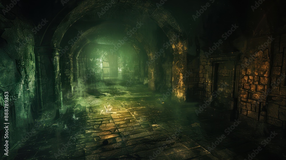 Fototapeta premium Underground dungeon, fantasy adventure tabletop role play game setting, dark and creepy background created with generative ai