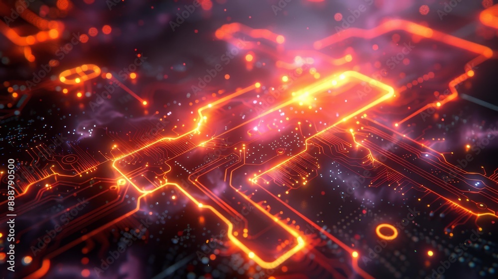 Fototapeta premium Glowing circuit board close-up - generative ai