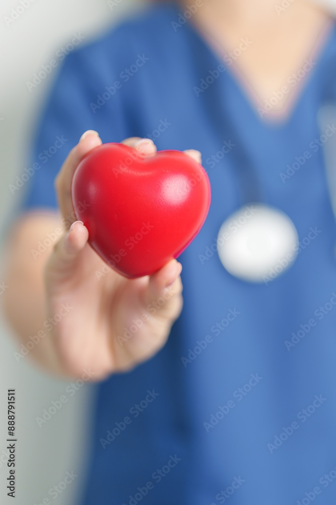 Doctor hand holding red heart shape in hospital. love, donor, world heart day, world health day, CSR donation and Insurance concepts Doctor hand holding red heart shape in hospital. love, donor, world heart day, world health day, CSR donation and Insurance concepts