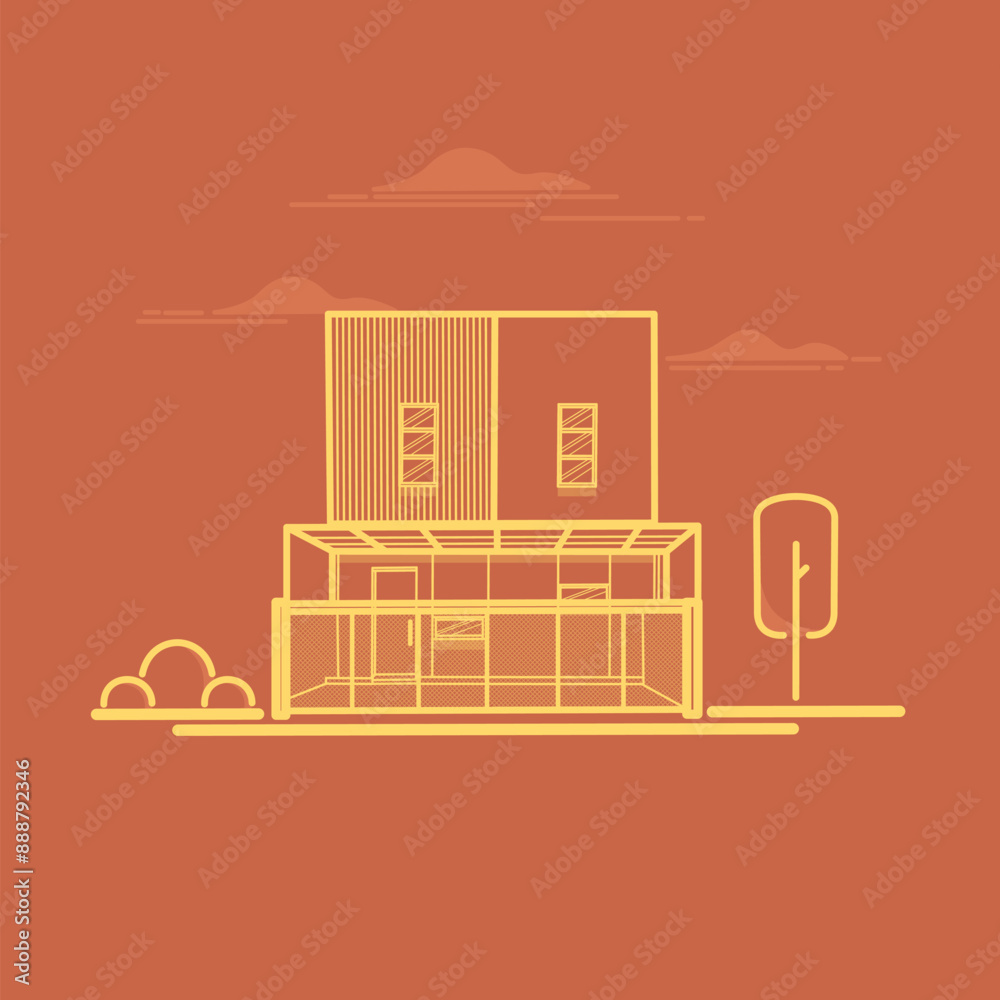 House Modern Minimalis Line Art Vector Ilustration House Modern Minimalis Line Art Vector Ilustration