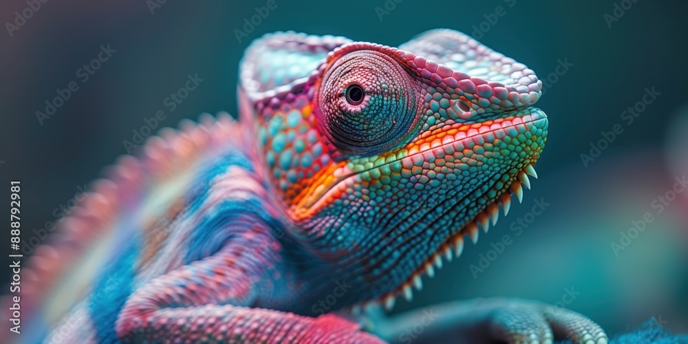 A chameleon lizard blending in with a vibrant background A chameleon lizard blending in with a vibrant background