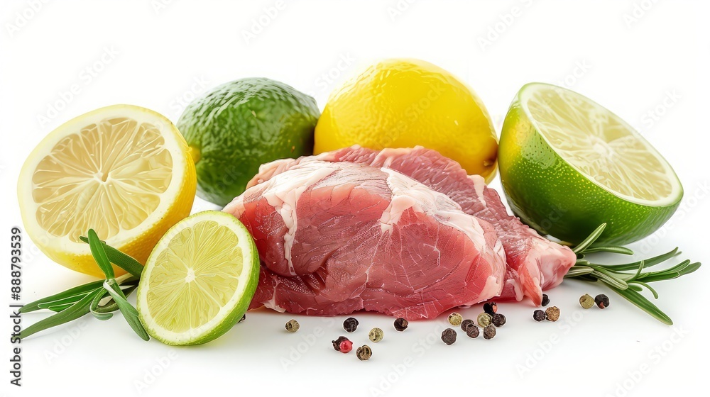 Fresh lime lemon and meat isolated on white Fresh lime lemon and meat isolated on white