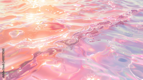 Abstract background. Beach water is pink. Light pink and orange pastel aesthetic water texture with sunlight reflection. Pink clear water. Pink water bubbles on the surface ripples. Pink liquid water