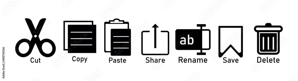 Minimalist UI Icons - Cut, Copy, Paste, Rename, Share, Save, Delete ...