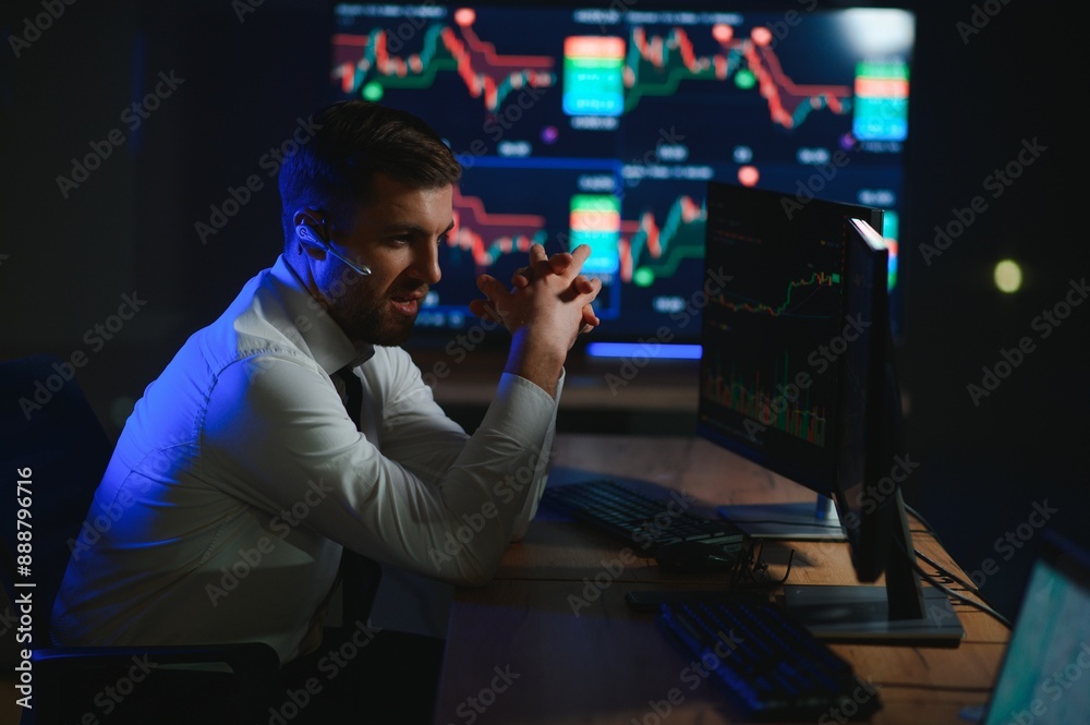 Crypto trader investor analyst looking at computer screen analyzing financial Crypto trader investor analyst looking at computer screen analyzing financial
