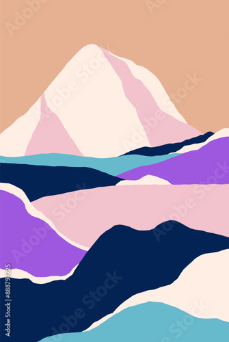 Abstract landscape poster. Contemporary modern nature, vertical card design. ...