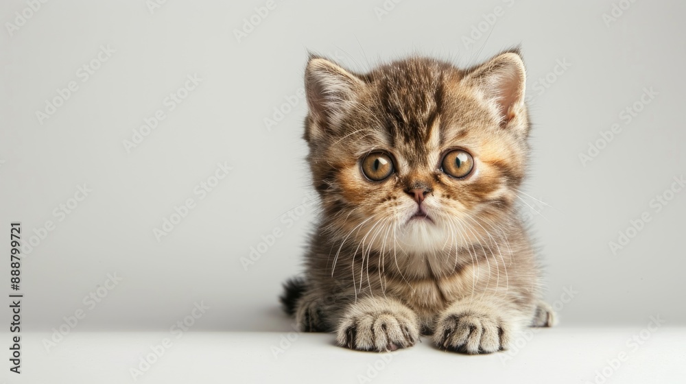 Young Exotic Shorthair cat 4 months posing against white backdrop Young Exotic Shorthair cat 4 months posing against white backdrop