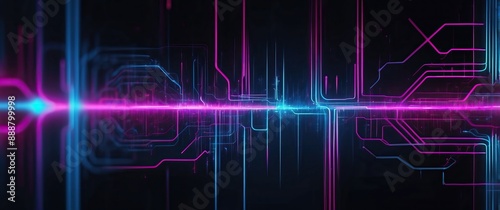 Futuristic digital abstract background with neon blue and violet glowing lines, evoking technology, cyberspace, and modern innovation