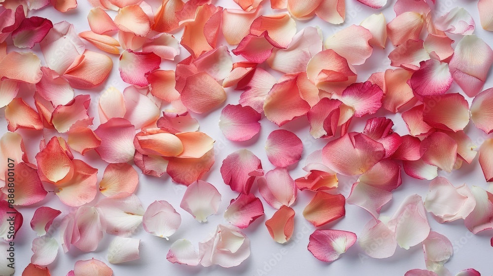 Pink and peach petals spread on a white surface Pink and peach petals spread on a white surface