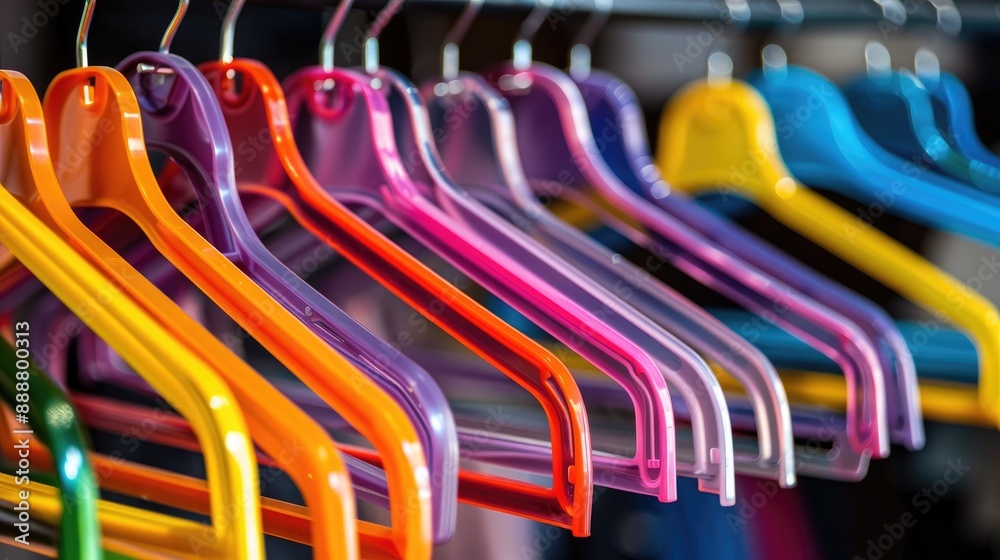 Vibrant plastic hangers on a rack Vibrant plastic hangers on a rack