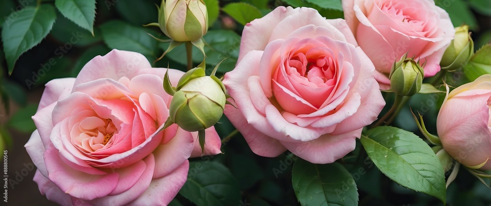 Beautiful pink roses blooming in a garden with delicate petals and lush green leaves, perfect for special occasions, romance, and outdoor decoration Beautiful pink roses blooming in a garden with delicate petals and lush green leaves, perfect for special occasions, romance, and outdoor decoration