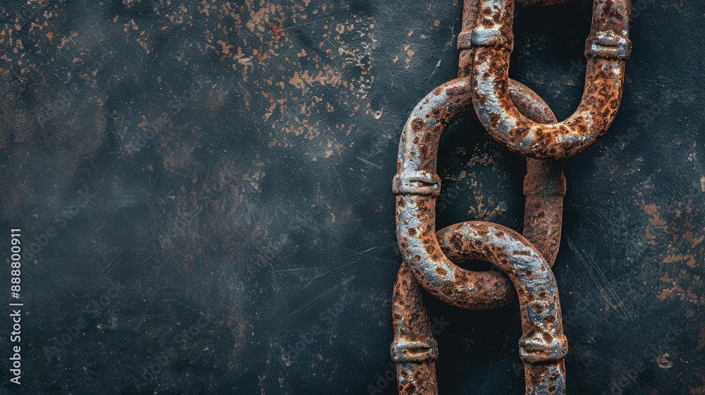Obraz premium Rusty chains on dark backdrop with focus and space for text