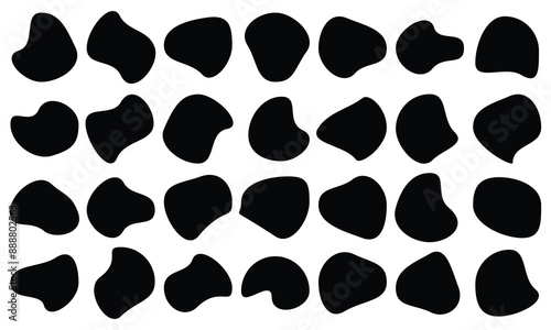 Set of different blotch shapes. Random abstract liquid shapes, round abstract organic elements. Pebble, drops and blobs silhouettes. Organic blob round fluid form collection