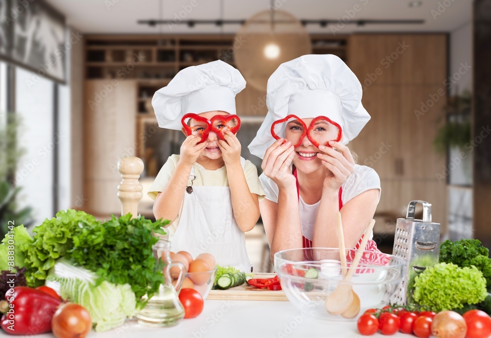 Healthy food concept. Happy family cook at kitchen Healthy food concept. Happy family cook at kitchen