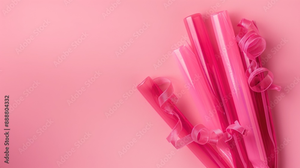 Plastic curlers in pink background with space for text Plastic curlers in pink background with space for text