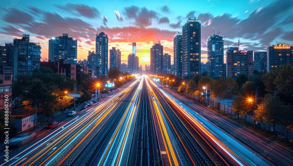 Cityscape at Twilight with Light Trails Cityscape at Twilight with Light Trails