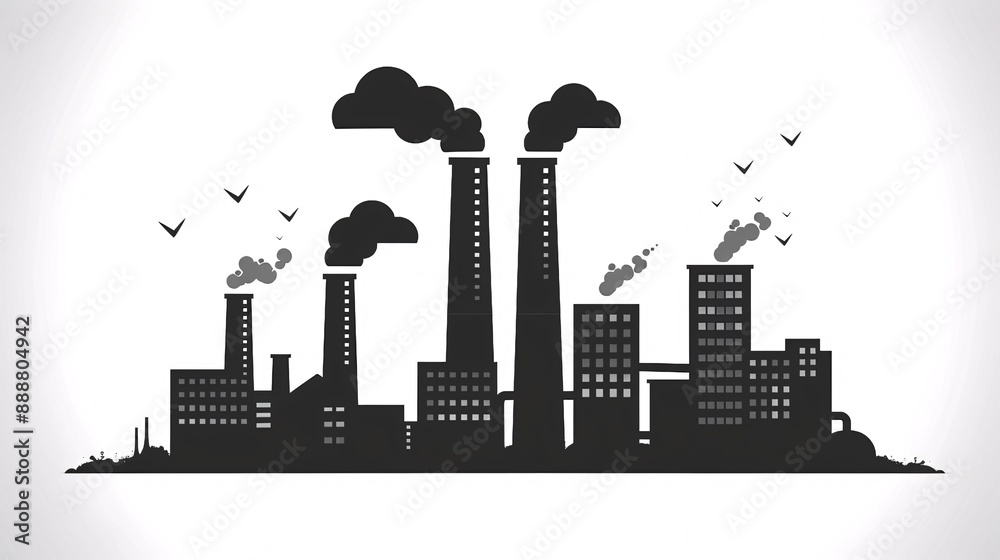 An image or contemporary representation of pollution, featuring clean and simple lines and bold outlines, in black and white, isolated on a white background.