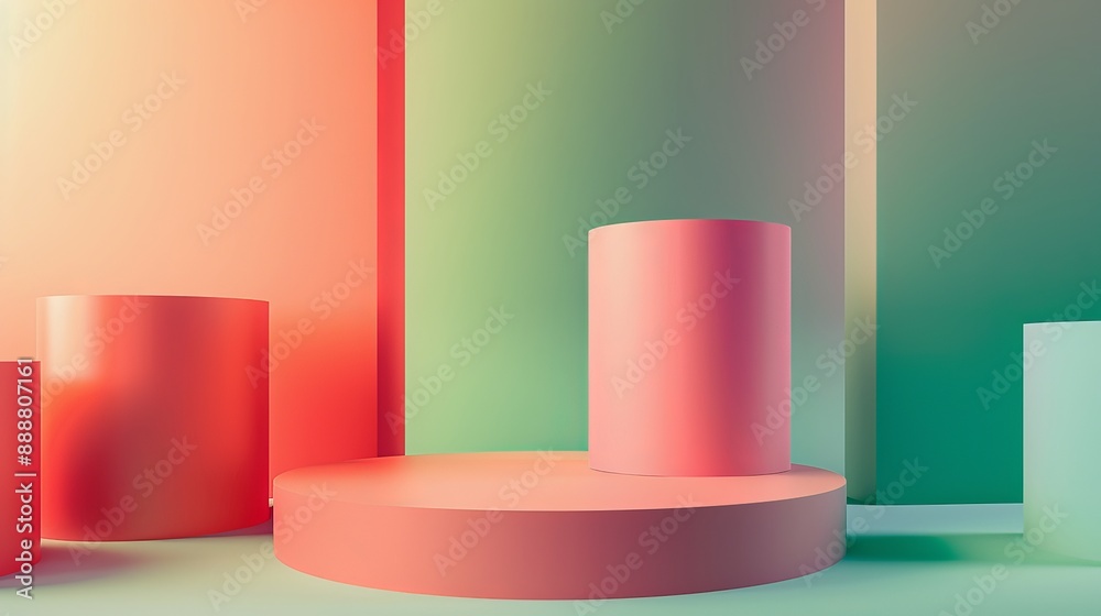 Cylindrical Platforms on Pastel Walls Cylindrical Platforms on Pastel Walls