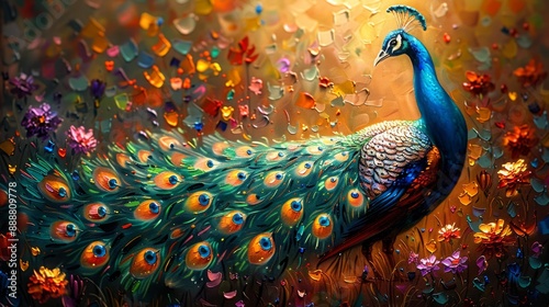 Vibrant peacock in a garden - generative ai photo