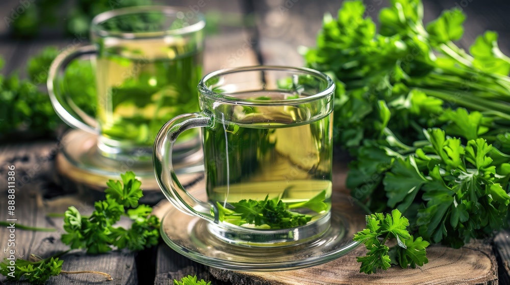 Parsley Tea on Rustic Table Natural Remedy for Health Parsley Tea on Rustic Table Natural Remedy for Health